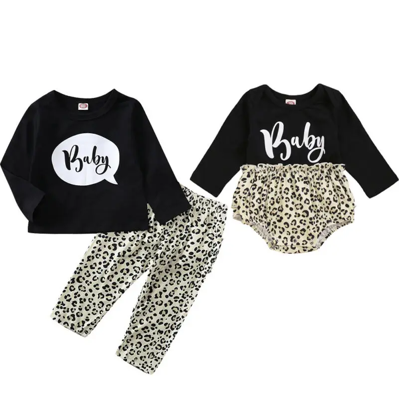 2 предмета детская одежда с леопардовым принтом для маленьких девочек хлопковый