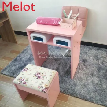 

Nordic Simple Solid pink and white Color Durable Single Double Manicure Desk Desk Chair Particle Board 60x40x75cm