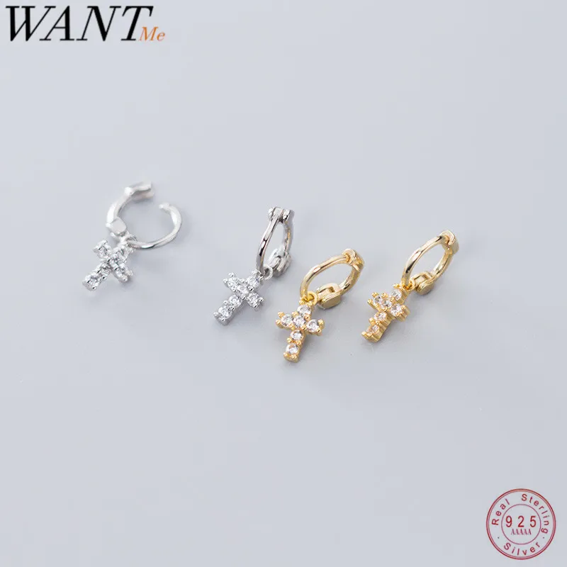Женские серьги пусеты WANTME маленькие из серебра 925 пробы с кубическим цирконием