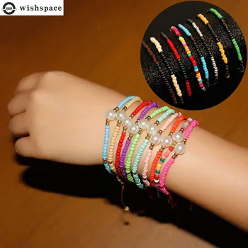 

Wishspace new Bohemian glass pearl spring and summer women's fashion bracelets, beach wind adjustable jewelry wholesale