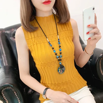 

2020 Sleeveless Knitted Vest Women Spring Summer Wild Tops Tank Elastic Slim Female Solid Fashion Knit Casual Top Maille Femme
