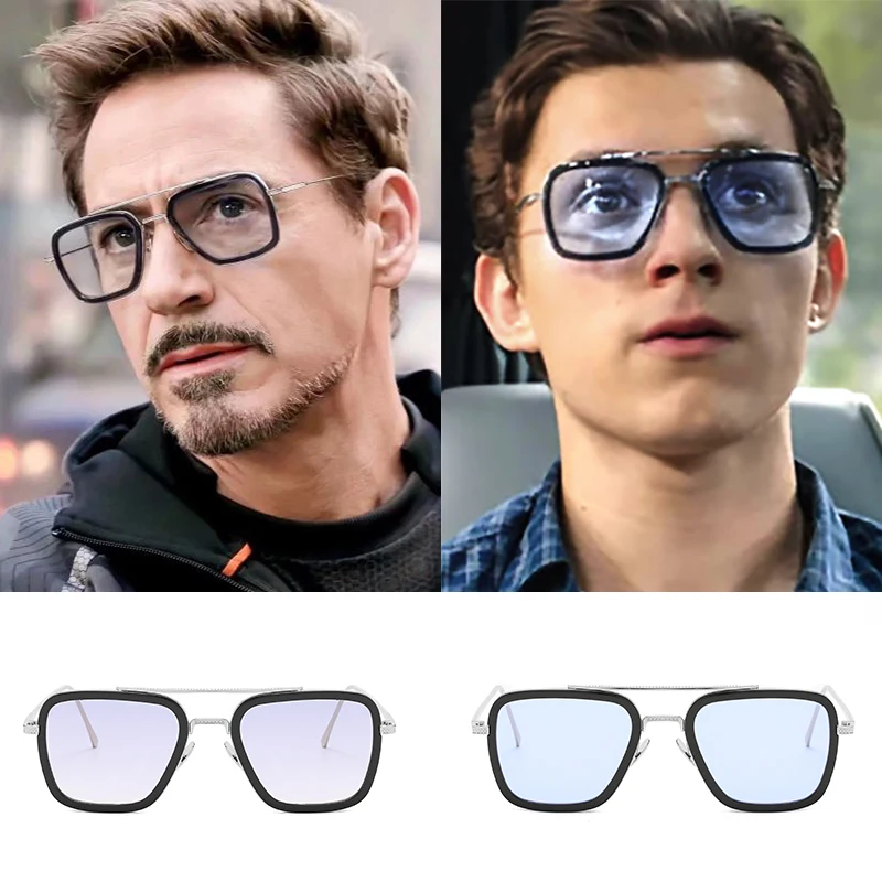 Мстители 4 Tony Stark солнцезащитные очки Человек-паук Железный человек Квадратные Солнцезащитные очки винтажные градиентные крутые очки стимпанк UV400