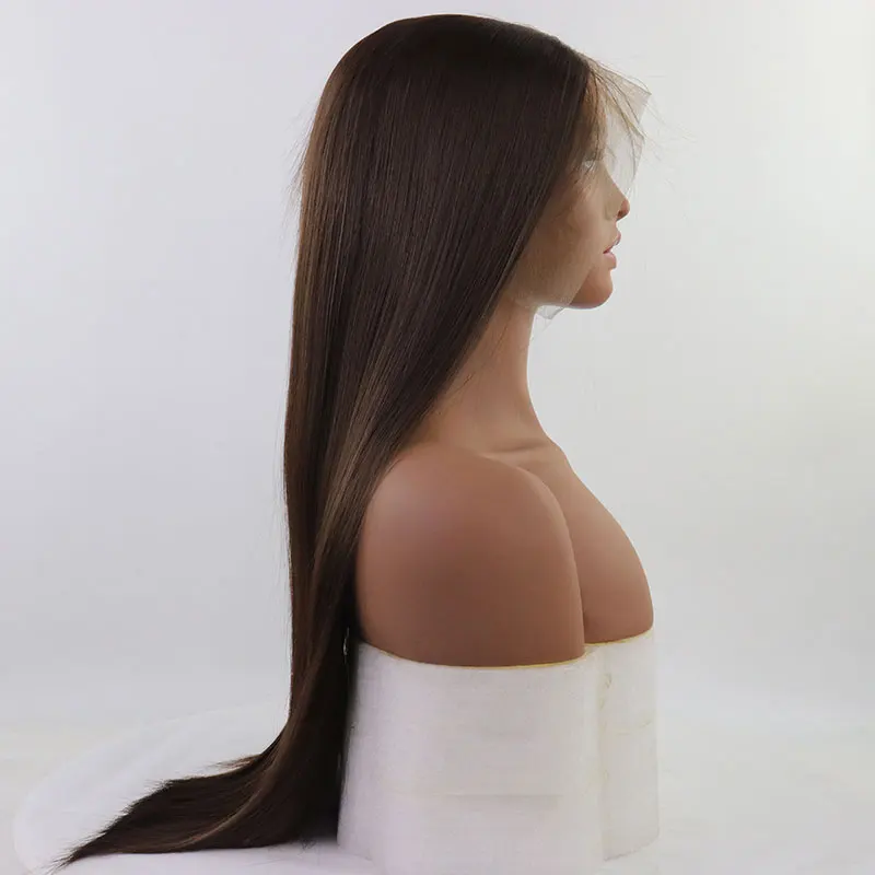 

Bombshell Synthetic Lace Front Wig Dark Brown Color #6 Silky Straight Heat Resistant Fiber Glueless Natural Hairline For Women