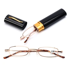 Gafas de lectura Unisex con bolígrafo, carcasa de tubo, portátiles, presbicia, estuche de Metal, bisagra de resorte, gafas, cuidado de la visión + 1,00 ~ + 4,00