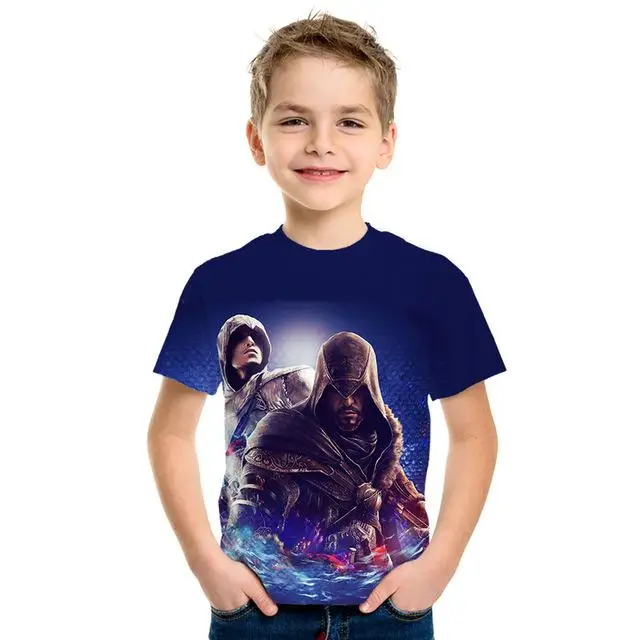 Assassin's Creed/детская одежда для активного отдыха с 3d принтом, приталенная рубашка для мальчиков и девочек, Детская футболка с короткими рукавами, 3D - Цвет: NT-874
