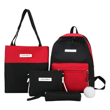 

4pcs Women's Canvas Composite Bag Retro Fashion Patchwork Student School Bag Case Package Backpacks