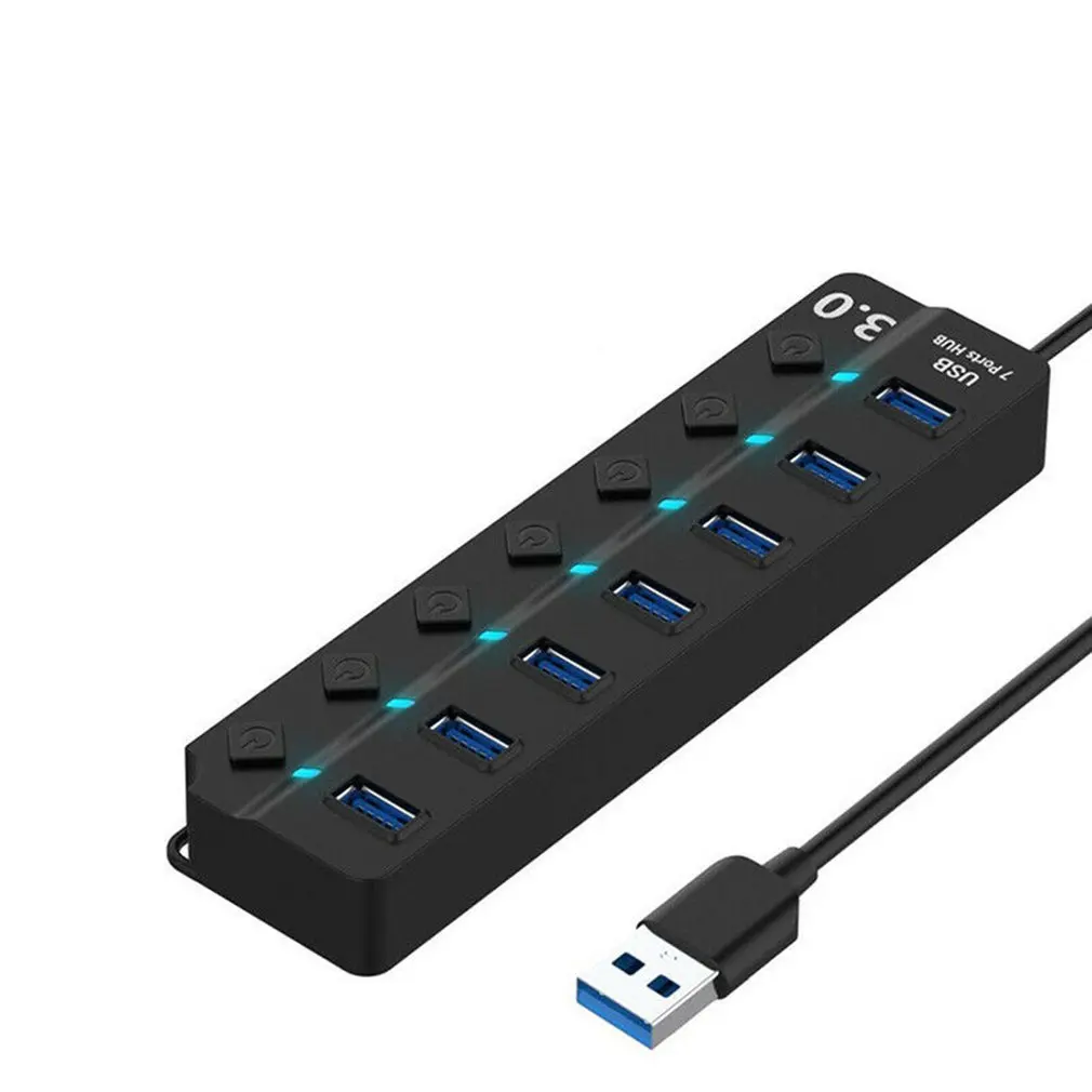 7 портов USB 3,0 концентратор 5 Гбит/с Высокая скорость включения выключения планшета передачи данных с кнопкой адаптера питания для ПК ноутбука