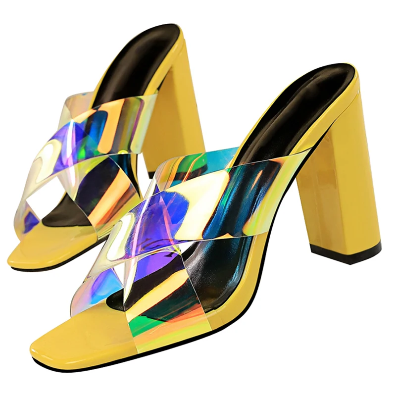 Женские мюли на квадратном каблуке 2020 см желтые шлепанцы с открытым носком