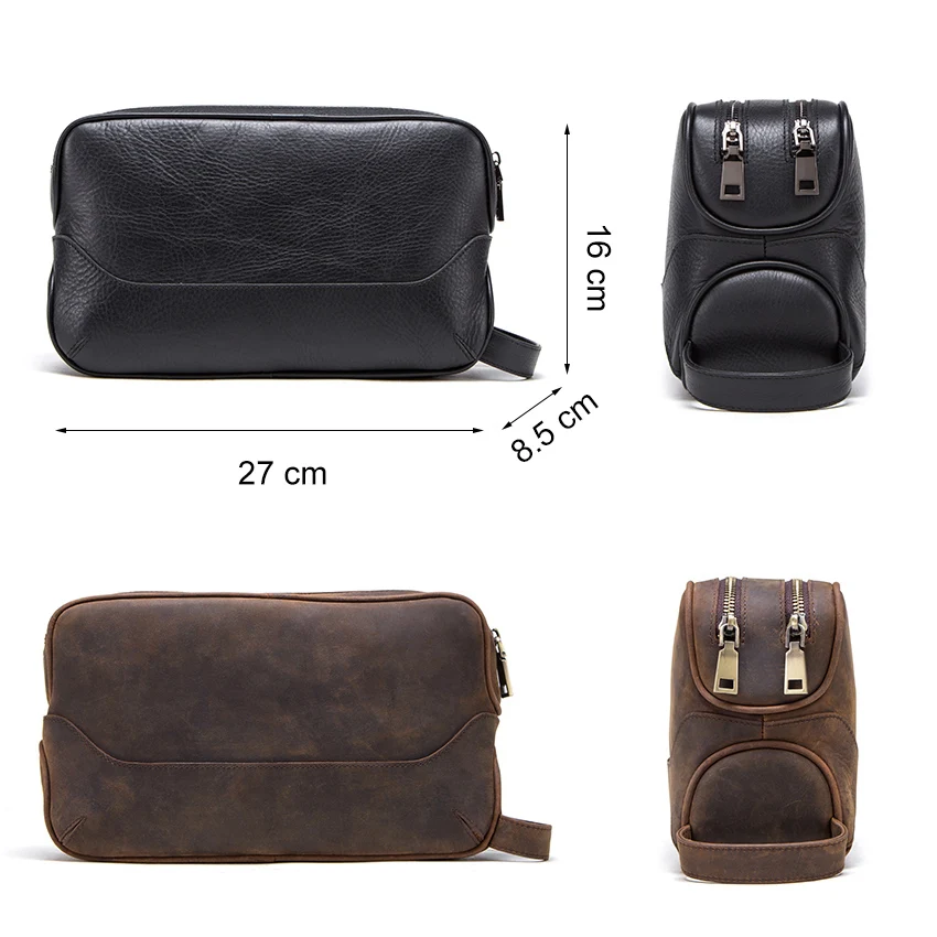 CONTACT'S 100% genuine leather cosmetic bag for men toiletry bag male vintage wash bags make up sotrage bags travel organizer 5
