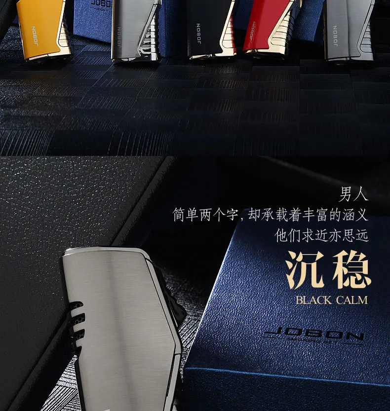 Description Picture 5 of itemJobon Triple Torch Jet Metal Lighter Pipe Lighter with Cigar Cutter Visible Transom Windproof Flame Lighter Gadget for Men