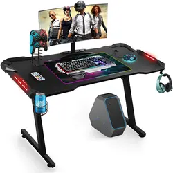 Bureau de jeu ergonomique avec lumières LED, 43 pouces, RGB en forme de Z, avec télécommande, pour bureau et maison 