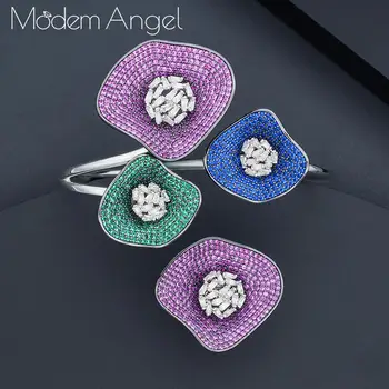 

ModemAngel Luxury Lotus Leaf Cubic Zirconia Pave Women Wedding Naija Dubai Party Engagement Dress Jewelry Set