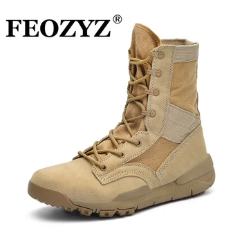 

FEOZYZ Suede Canvas Military Boots For Men Women Combat Boots Army Khaki Tactical Boots Outdoor Hiking Shoes