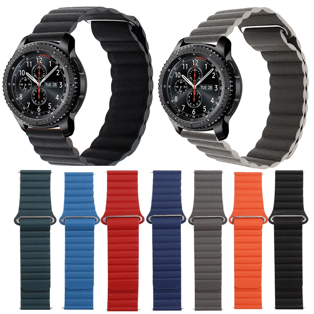 

20MM Genuine Leather Watchband Magnetic Loop Clasp Strap for Samsung Galaxy Watch Active 2 1 40mm 44mm Womens Men Bracelet