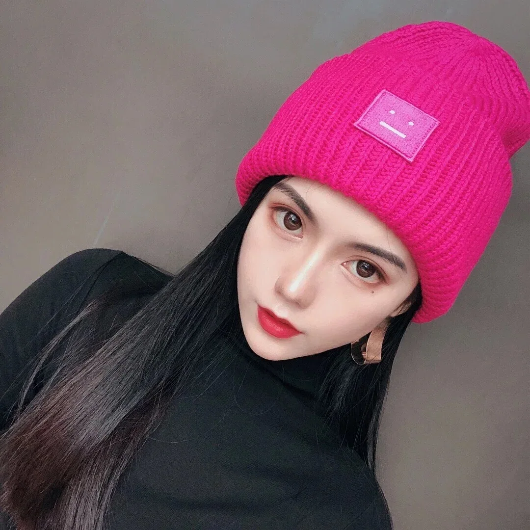 AC Studios Smiling face Beanie Skull Caps knitted Cashmere Eye Warm Couple Lovers Acne Hats Tide Street Hip-hop Wool Cap Adult