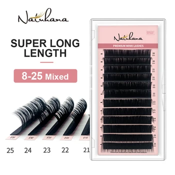 NATUHANA 8-25mm 슈퍼 긴 길이 속눈썹 확장 한국어 PBT 거짓 밍크 속눈썹 개별 합성 실크 가짜 속눈썹 Cilios