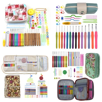 

Crochet Hook Set Ergonomic Yarn Knitting Needles Sewing Tool Set Knit Gauge Scissors Stitch Holder Hook Accessories For Knitting