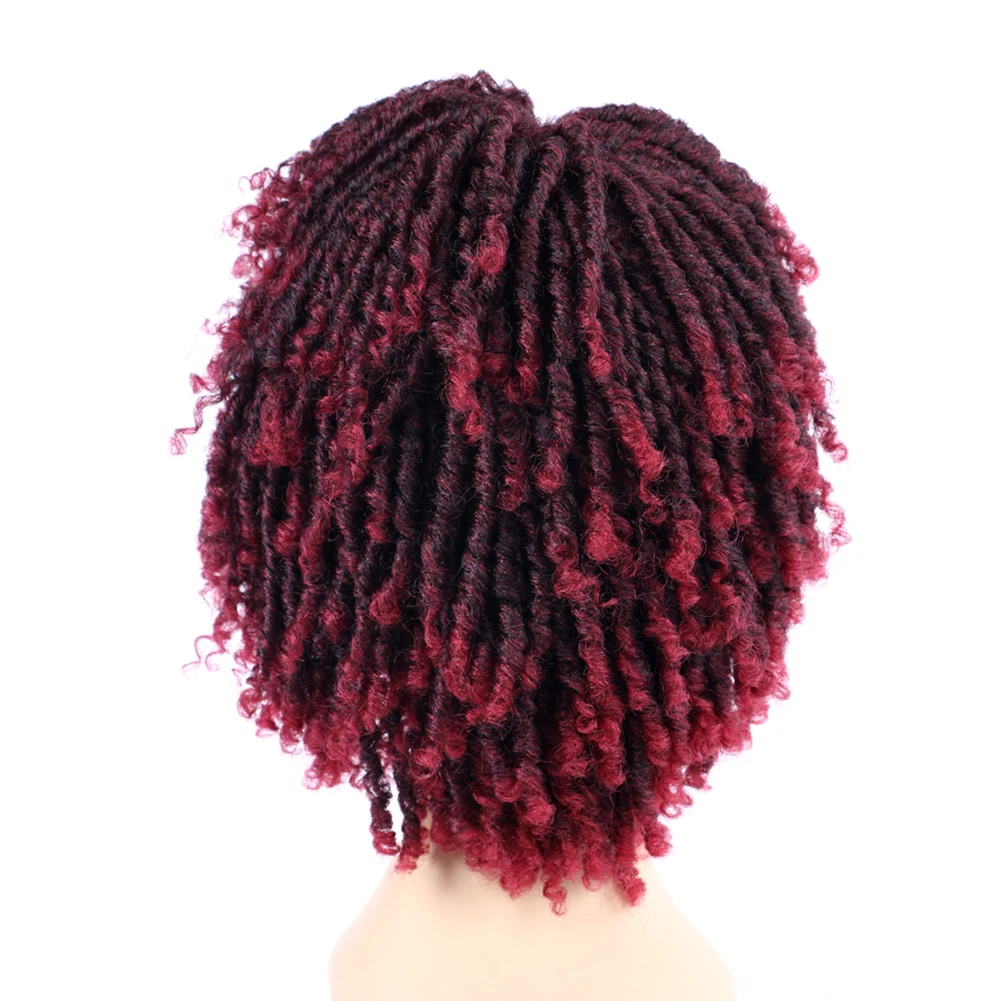 Qp Hair Dreadlock Wig Braided Twist Black Brown Short Curly Heat Resistant Fiber Synthetic Daily Party Dreadlocks Wigig