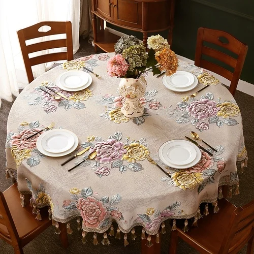 Elegante tovaglia floreale europea tavolo rotondo con nappe copritavolo da  pranzo Jacquard per feste decorazioni per la casa 180cm - AliExpress