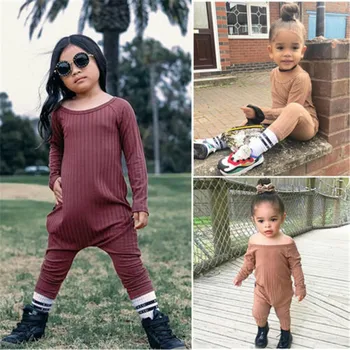 

2019 Fashion Newborn Baby Girls Clothes Long Sleeve Off Shoulder Salsh Neck Romper Jumpsuit One-piece Autumn Style Winter 1-5Y