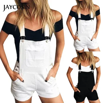 

JAYCOSIN Women's Shorts Loose Denim Bib Hole Pants Overalls Jeans Demin Short Jumpsuit Fashion Pocket Button Ladies Summer 2020