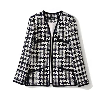 

New 2019 autumn winter women tweed jacket runway brand geometric jacquard V-neck chains trim small pockets elegant outerwear