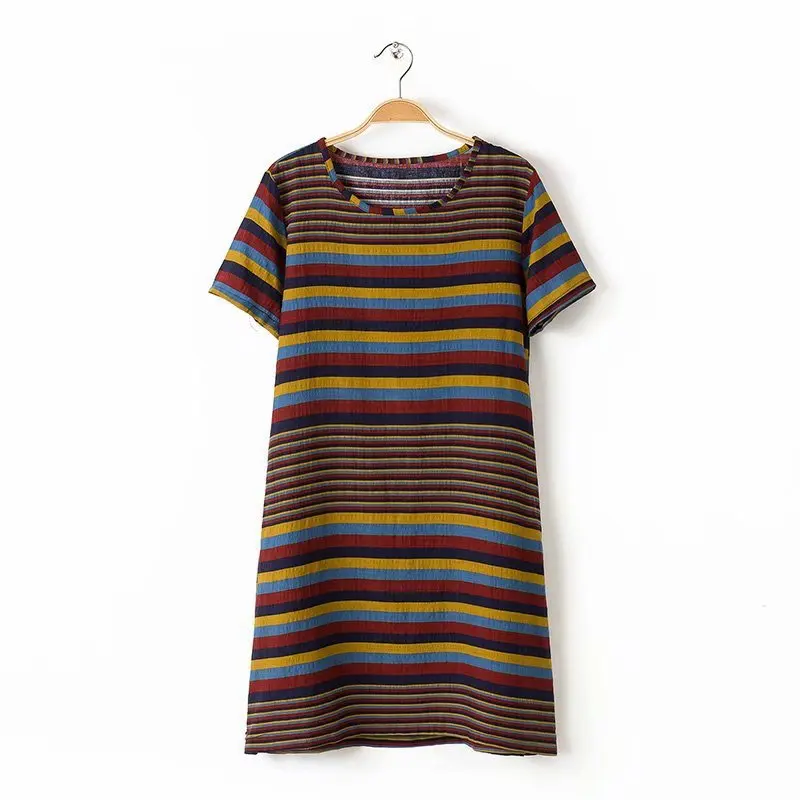 

2019 Western Style Spring And Summer WOMEN'S Dress New Style Cotton Stripes Lengthen Pocket Dress