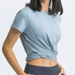 Nepoagym SUNLIGHT Women Waist Cross Wrapping Brushed Workout Crop Shirts Short Sleeve Sports Tops Back Tie Fitness Yoga Tees