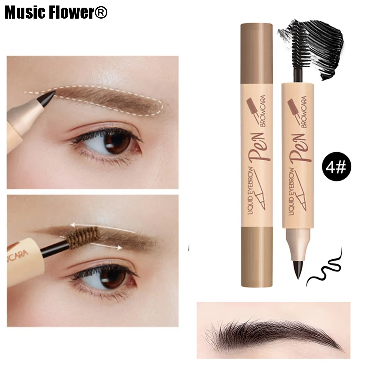 Music Flower 2 в 1 Водостойкий карандаш для бровей+ набор пудры для бровей 24H стойкий Макияж Косметика - Цвет: 4