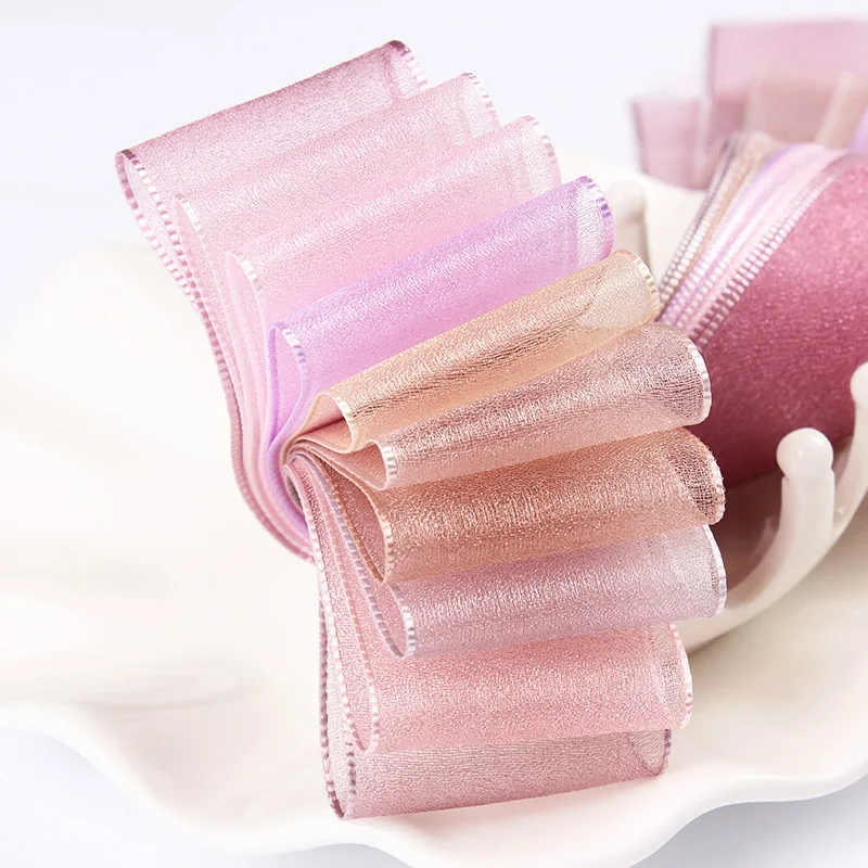 Organza Ribbon 5 yards/roll gift wrapping decoration DIY Christmas silk lace fabric 6/16/25/38 mm ribbon decoration ribbon supplies christmas ribbon organza ribbon wrapping ribbon lace trim ribbon