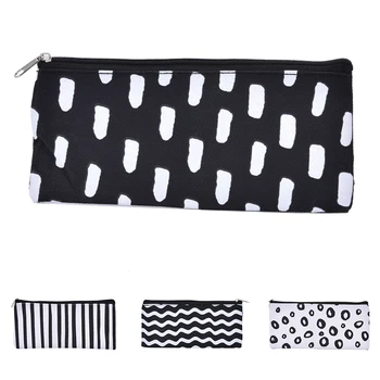 

1Pcs 19*9.5cm Black&White Wavy Stripes Canvas Pencil Case Stationery Storage Organizer Case School Supply Student Prize