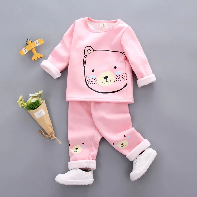 XS347-Pink Одежда для маленьких девочек; зимняя теплая одежда для малышей; комплект одежды для маленьких мальчиков; детская одежда из двух предметов; детский спортивный костюм; одежда для малышей - Цвет: XS347-Pink