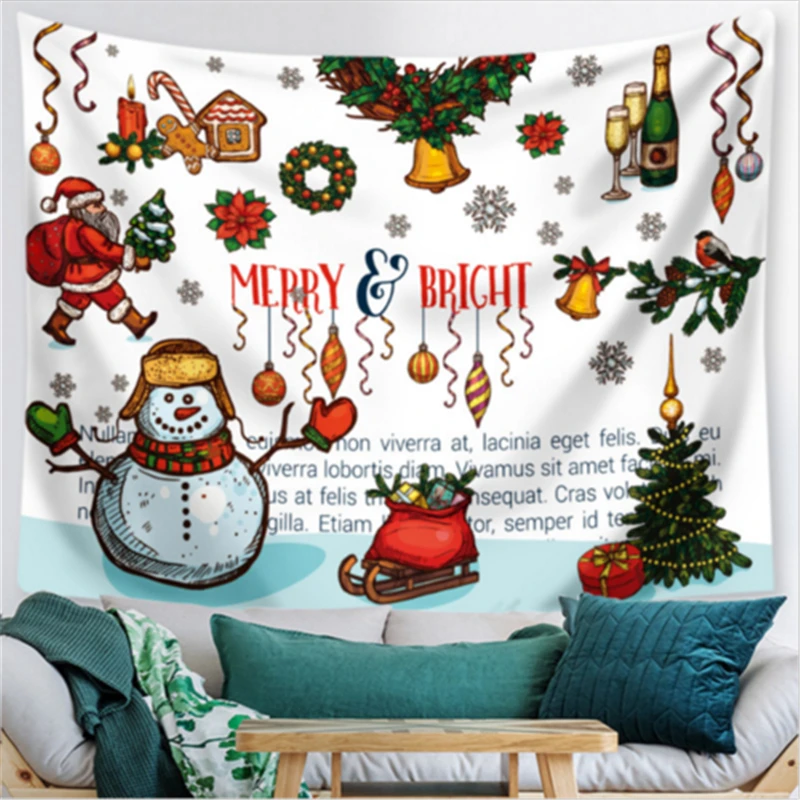 Hippies Merry Christmas Tapestry Wall Valance Hanging Cloth Christmas Decorations For Home Tapestries Decor