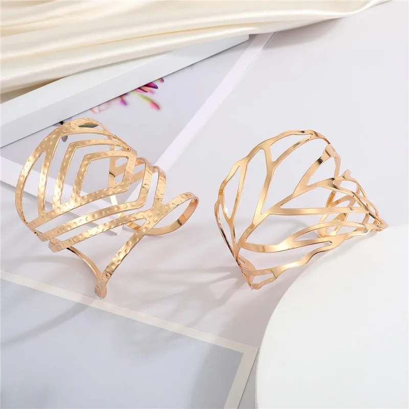 Metal Flower Leaf Rhombus Bangle Bracelet For Women Men Party Wedding Jewelry B26