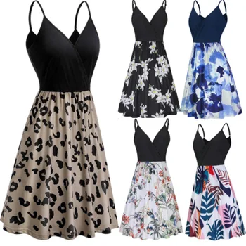 

Women's Dress Spring and Summer Print Halter Dress New Dress Pocket Dress Black Halter Dress Knee-length Dress Women
