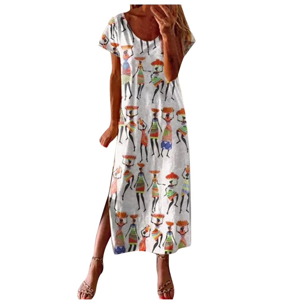 Красивое женское праздничное летнее Платье с круглым вырезом и принтом