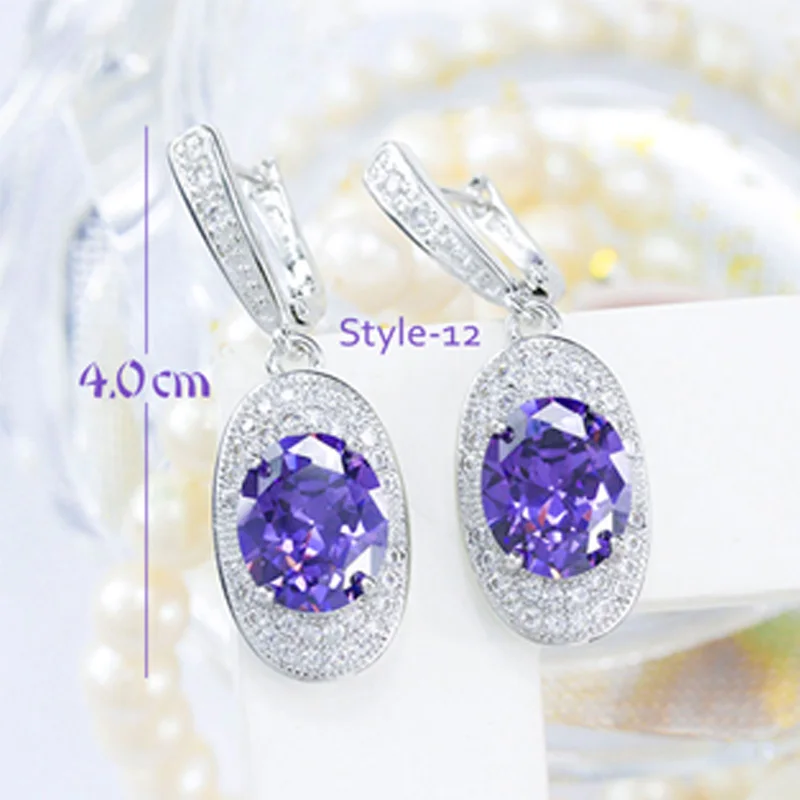 Style-12 ThreeGraces, романтические серьги с фианитами, Фиолетовыми кристаллами, для женщин, длинные, большие, массивные, квадратные, с цветами, свисающие, серьги-капли, ювелирное изделие, ER300 - Окраска металла: Style-12