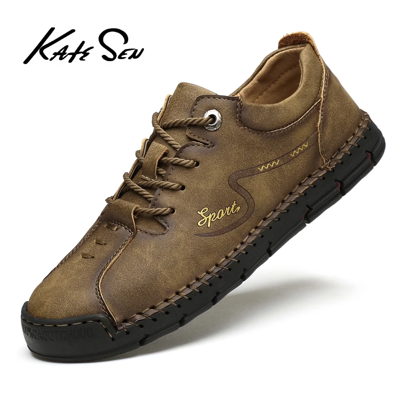 New 2020 Men Shoes Split Leather Casual Shoes Handmade Lace-up Men Loafers Comfort Walking Shoes Men Flats Moccasins Shoes