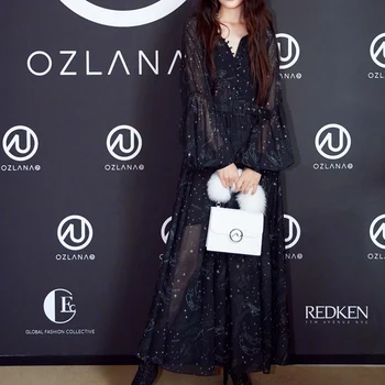 

Runway Designer New Print Star Animal Alphabet Long Sleeve Single Breasted Belt Slim Fit Temperament Long Dress Party New