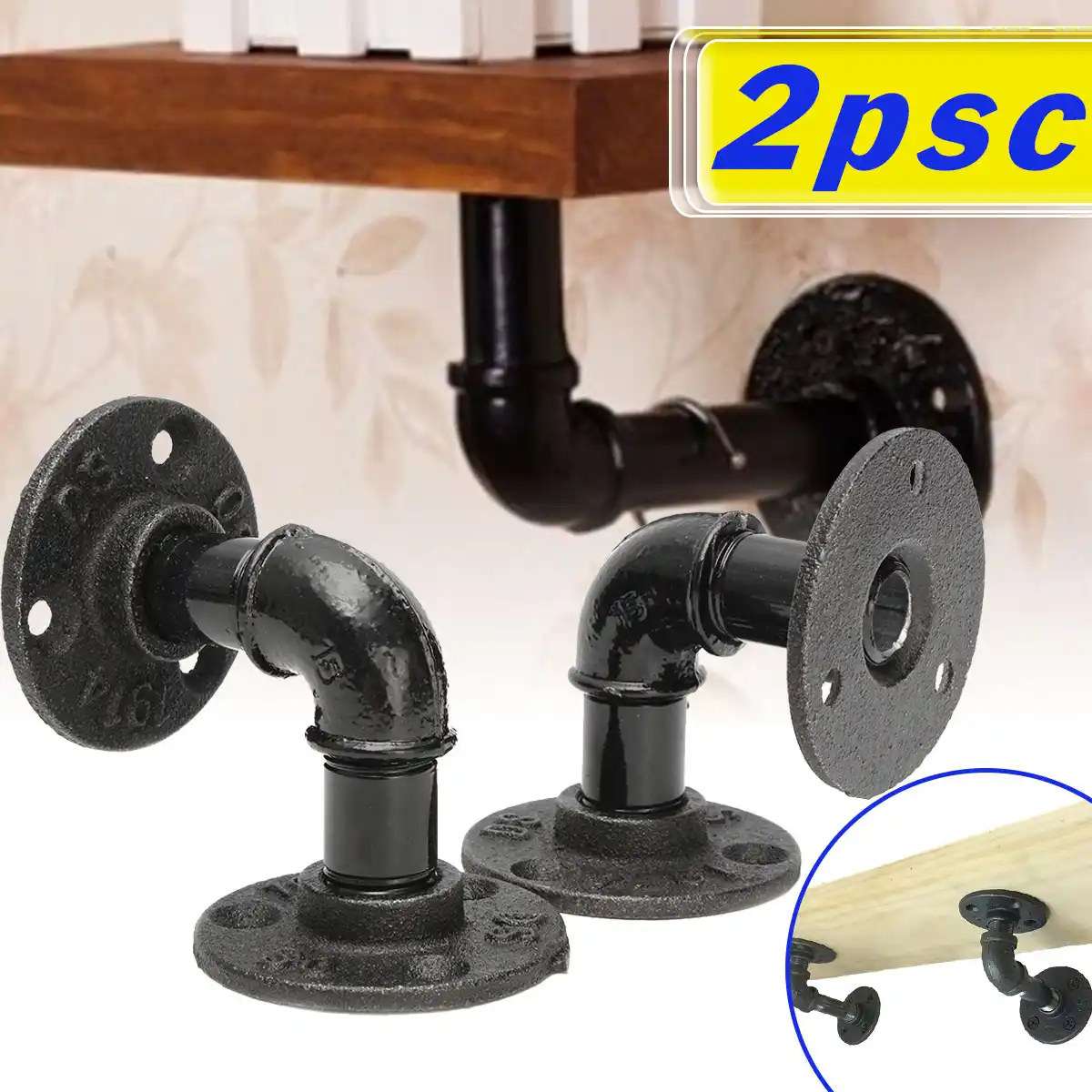 Black Industrial Pipe Shelf Bracket Holder L Brackets Wall Floating