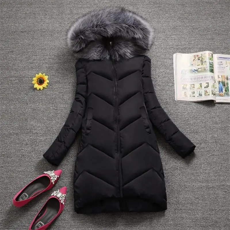 black 2 Модная зимняя женская куртка, большие размеры 7XL, большой меховой капюшон, толстый пуховик, Женская куртка на меху, пальто, тонкая теплая зимняя верхняя одежда, новинка - Цвет: black 2