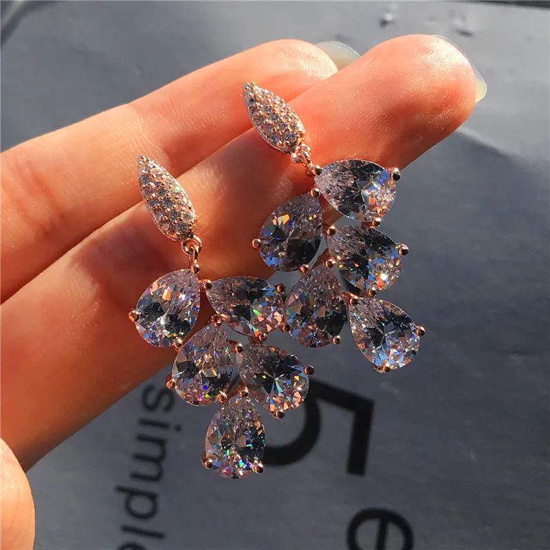 

Luxury Female Water Drop Stud Earrings Fashion Party Love Earrings For Women Creative Silver Rose Gold Filled Wedding Earrings