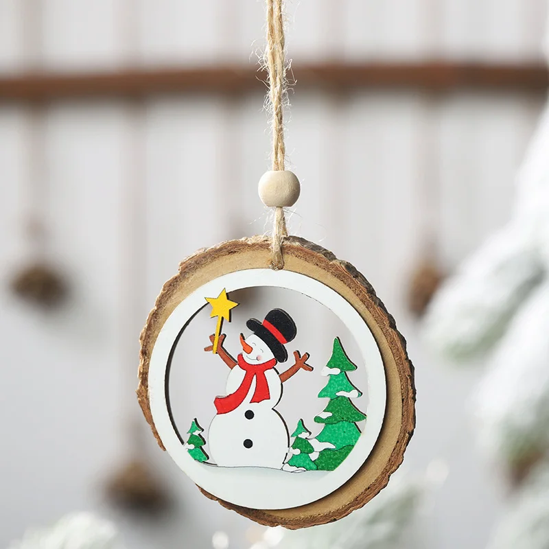Snowman Рождественский Круглые Деревянные Подвески Украшения для рождественской елки орнамент "сделай сам" Изделия из дерева для детей подарок для дома украшения для рождественской вечеринки - Цвет: Snowman