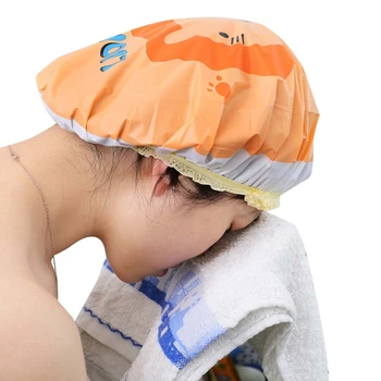 Günstige Niedlichen Cartoon Tier Wasserdicht Dusche Kappe Verdicken Bad Hut Motorhaube Bad Haar Kappe Resuable Elastische Band Haar Salon Bade Tragen