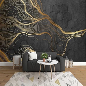 

Custom Photo Wallpaper 3D Golden Line Abstract Art Mural Living Room TV Sofa Background Wall Home Decor Papel De Parede 3D Sala