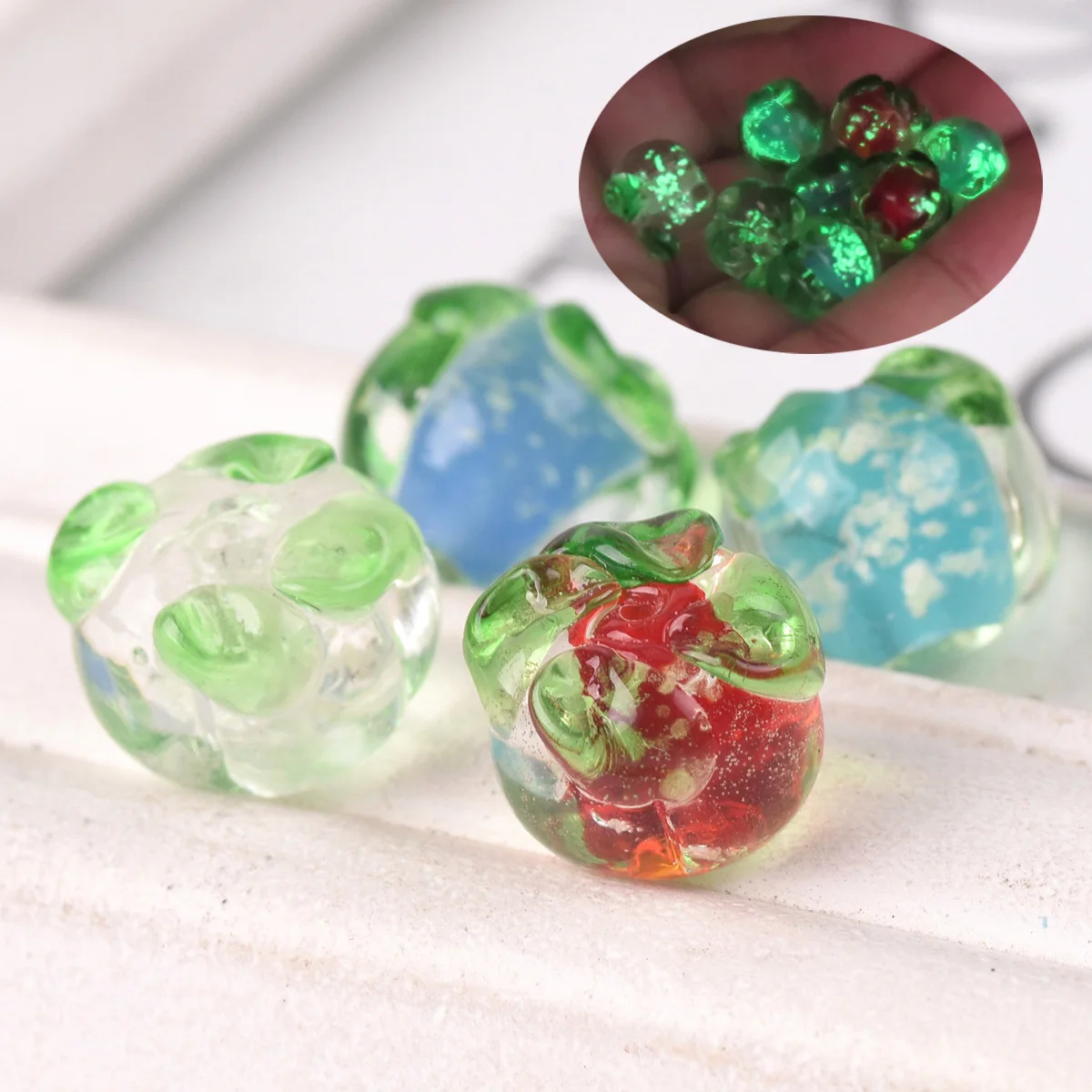 5pcs 12mm Round Luminous Persimmon Shape Handmade Lampwork Glass Loose Beads for Jewelry Making DIY Crafts Findings