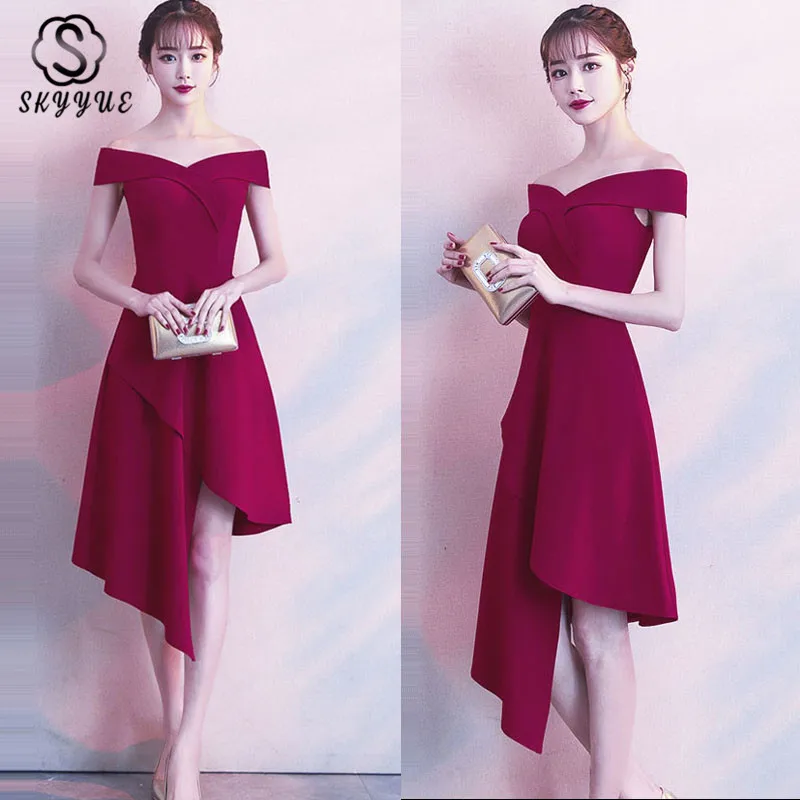 

Skyyue Evening Dress Off The Shoulder Women Party Dresses Boat Neck Robe De Soiree 2019 Sleeveless Formal Evening Gowns C253-DS1