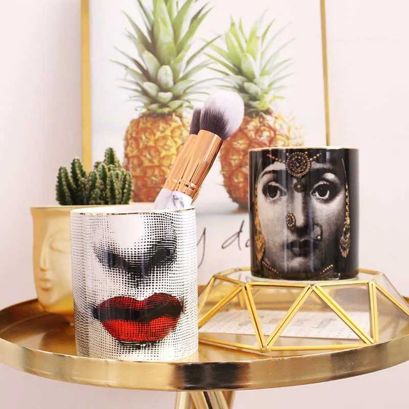 Vintage Candle Holder Retro Lady Face Ceramic Storage Cup Without Lid Beauty Jewelry Makeup Brush Barrel Crafts | Дом и сад