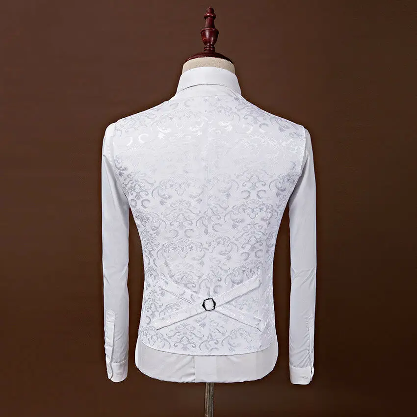 Men White Paisley Suit 3Pcs Blazer Groom Tuxedos Shawl Lapel Wedding Prom Suit