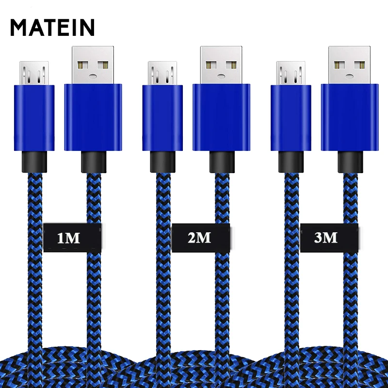 Кабель Micro USB для быстрой зарядки Matein redmi note8pro, 1 м, 2 м, 3M, android, кабель для зарядки данных P20, P30, S8, S8plus, G4, G5, G7, M8note - Цвет: Blue